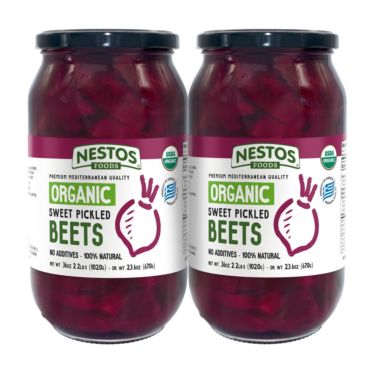 Nesto Organic Sweet Pickled Beets, 2-Pack, 36 oz Jars - Image 1
