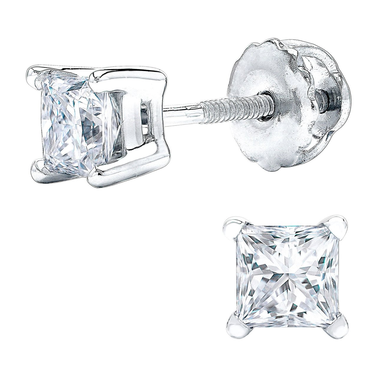 Platinum VS2 I 1.00 CTW Princess Cut Diamond Stud Earrings - Image 1