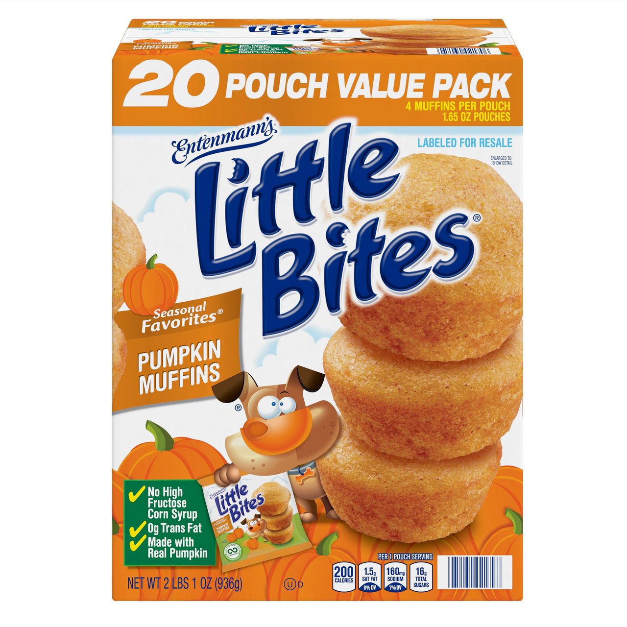 Entenmann's Little Bites Pumpkin Mini Muffins, 20 Pouches (1.65 oz each) - Image 1