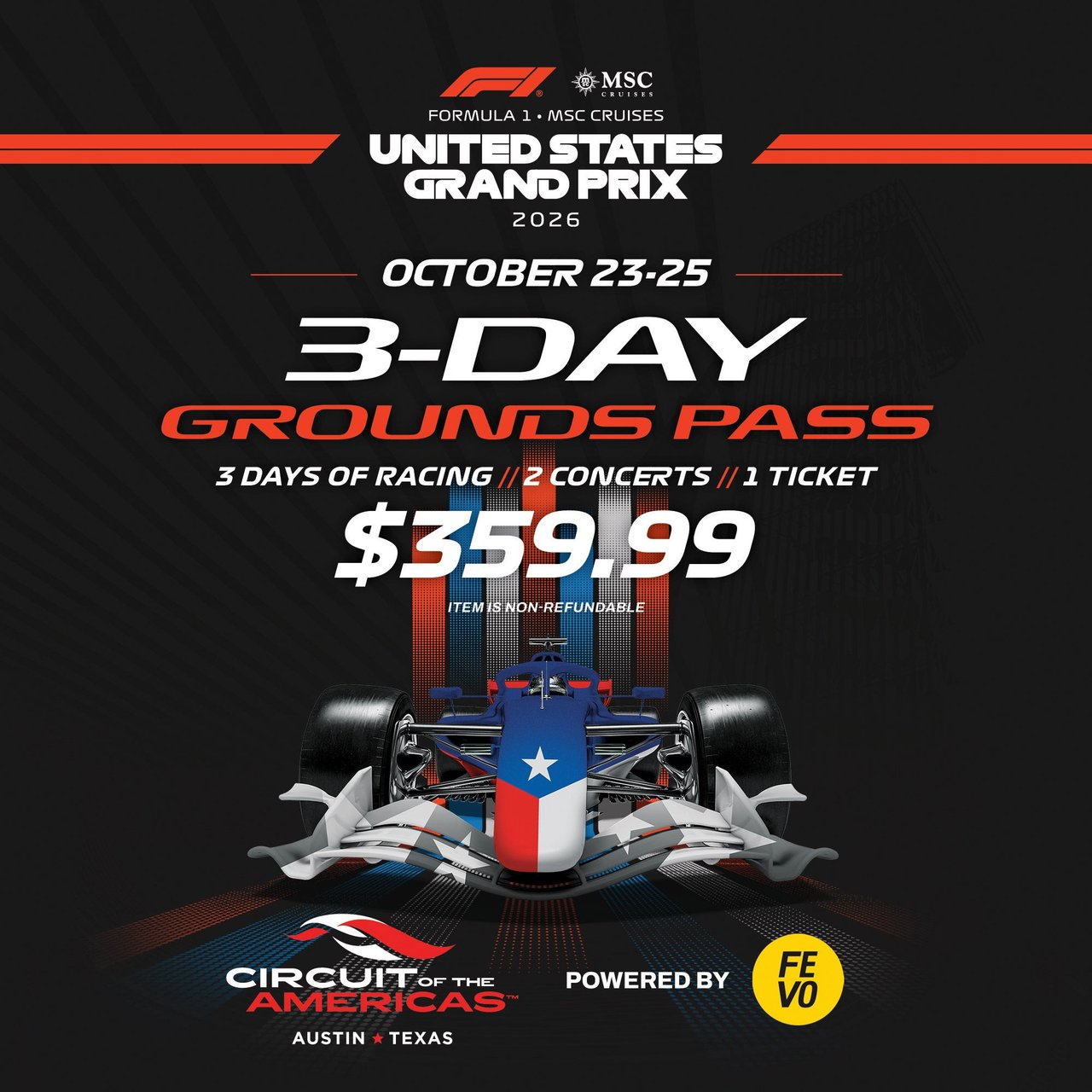 CIRCUITOFTHEAMERICAS ONE 3-DAY GA PASS ITEM IS NON-REFUNDABLE