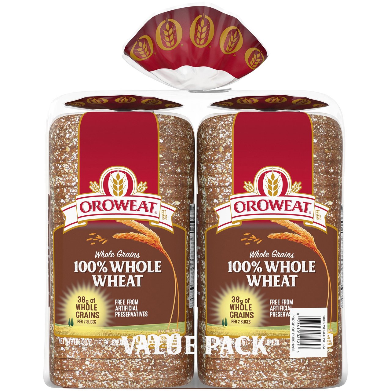 Oroweat 100% Whole Wheat Bread, 2 Pack, 32 Ounces Each - Image 1