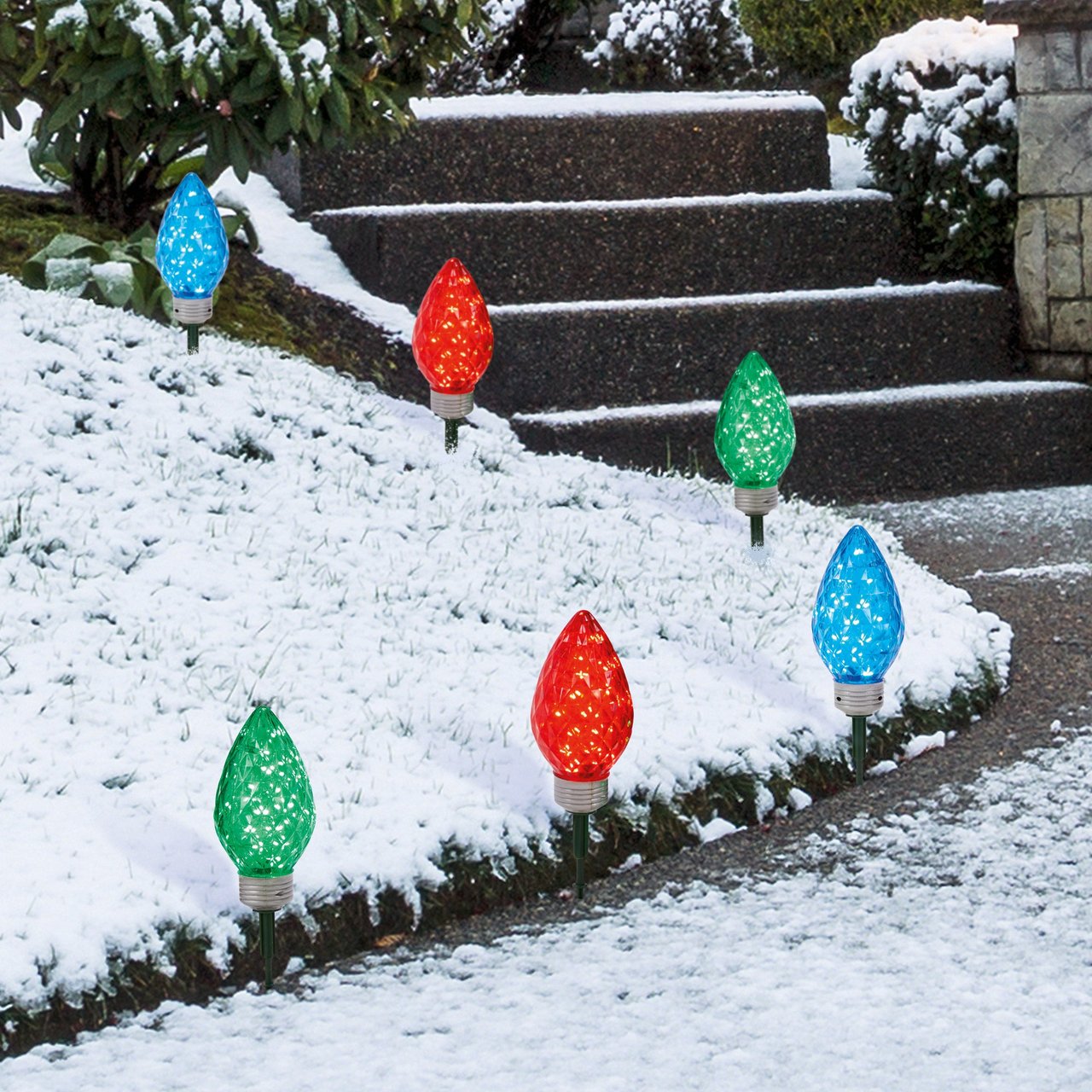 LED Pathway Lights, 6-Count Faceted Bulb Pathway Markers - Image 1