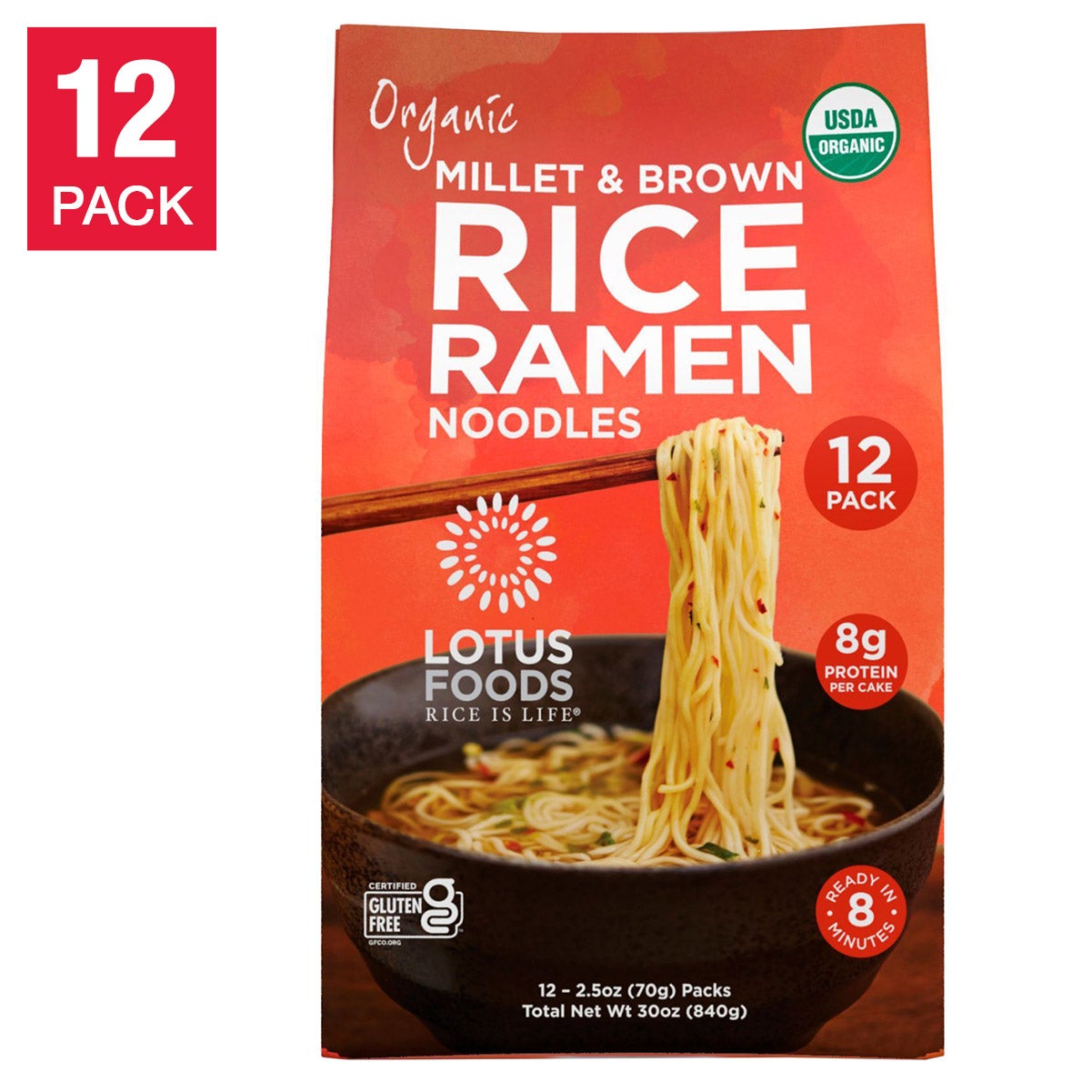 Lotus Foods Organic Millet & Brown Rice Ramen, 2.5 oz, 12-Count - Image 1