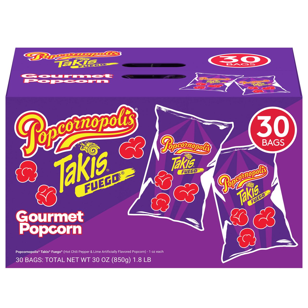 Popcornopolis Takis Fuego Popcorn, 30 x 1 oz Bags - Image 1