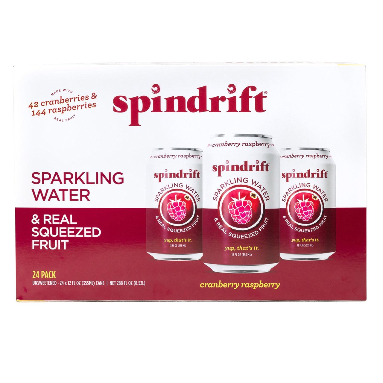 Spindrift Sparkling Cranberry Raspberry 24-Pack, 12 oz Cans - Image 1