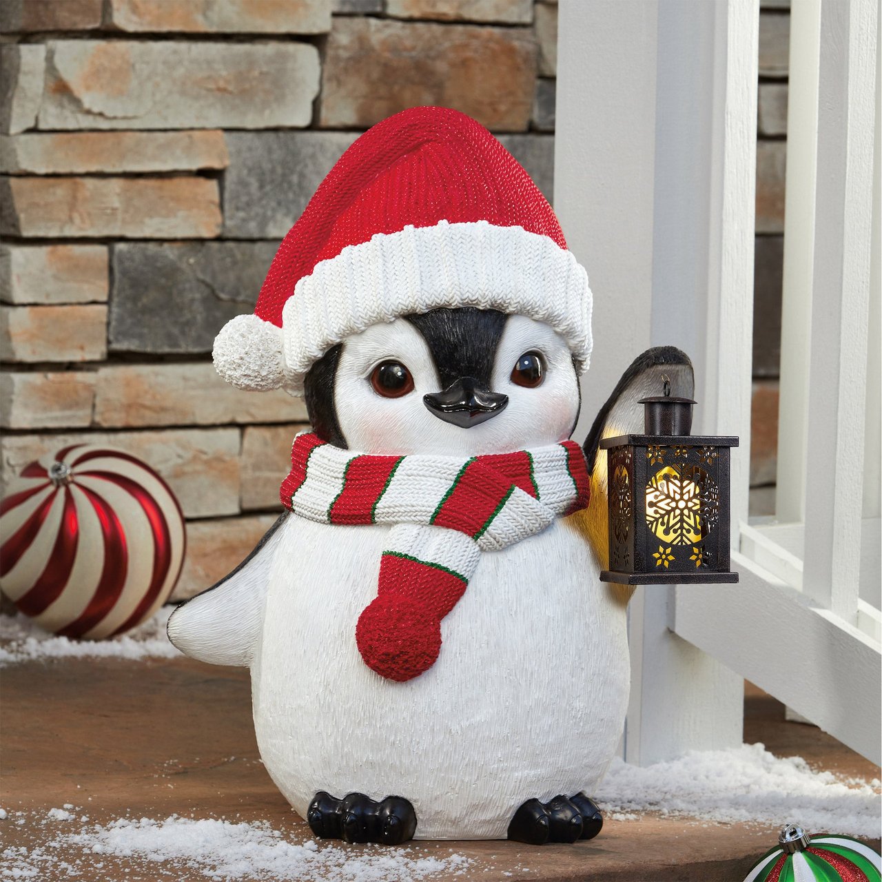 24" Christmas Penguin Greeter with Lantern - Image 1