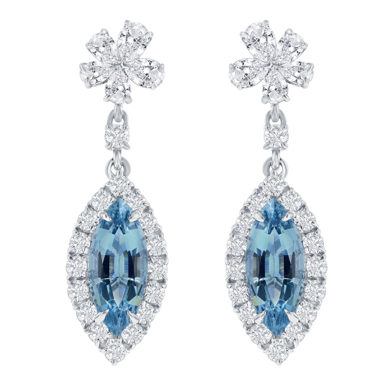 4.42 CTW Marquise Cut Aquamarine & 3.39 CTW Diamond 18KT White Gold Earrings - Image 1