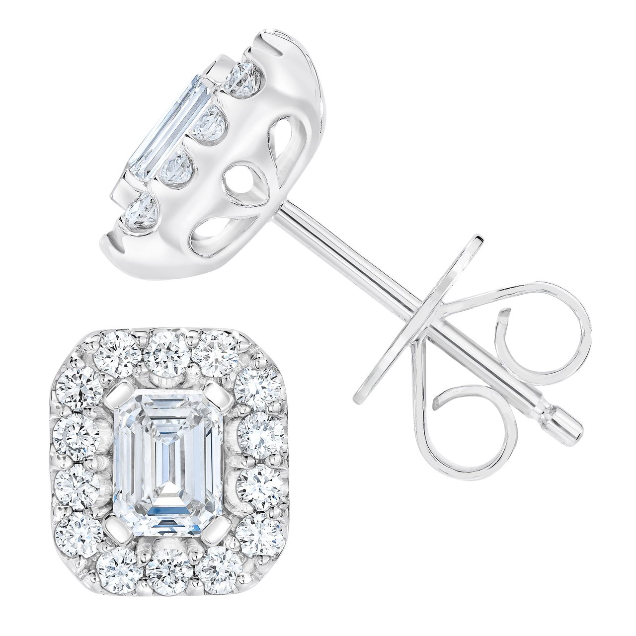 14kt White Gold VS2 I 1.00ctw Emerald Cut Diamond Earrings - Image 1