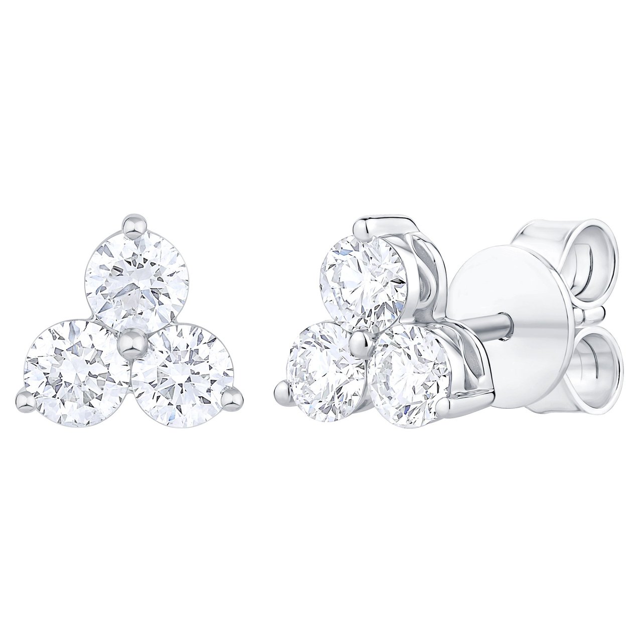 14kt White Gold VS2 I 0.85 CTW Round Diamond 3-Stone Earrings - Image 1