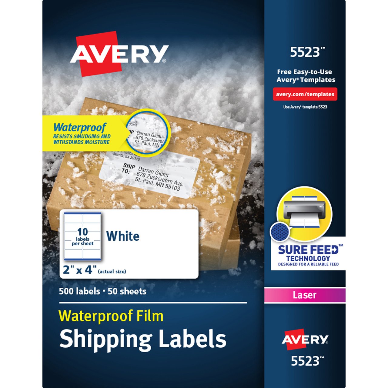 Avery Weatherproof Permanent Labels, 2" x 4", White, 500 Count (AVE5523) - Image 1