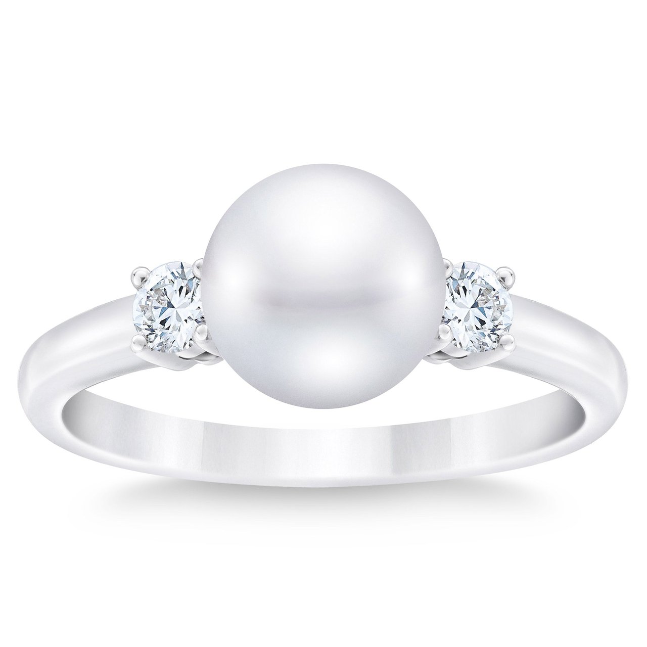 14KT White Gold .22 CTW Diamond Freshwater Cultured Pearl 8-8.5mm Ring Size 7 - Image 1