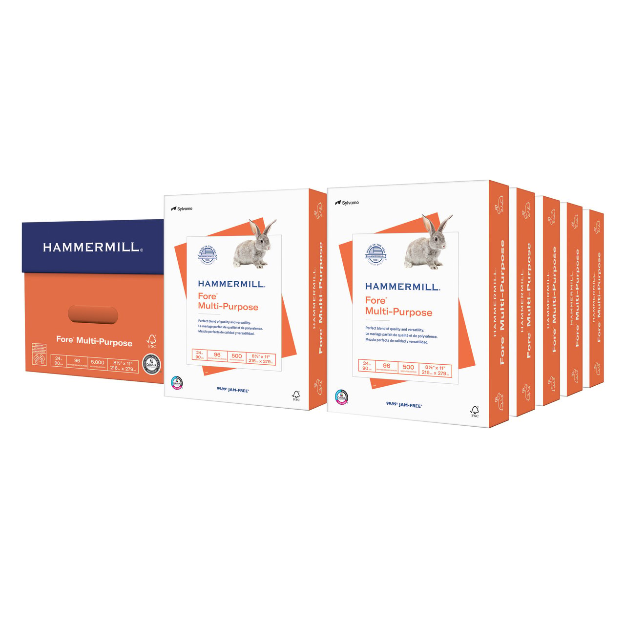 Hammermill Fore Copy Paper, 8.5" x 11", 24 lb, 88 Bright, 5,000 Sheets - Image 1