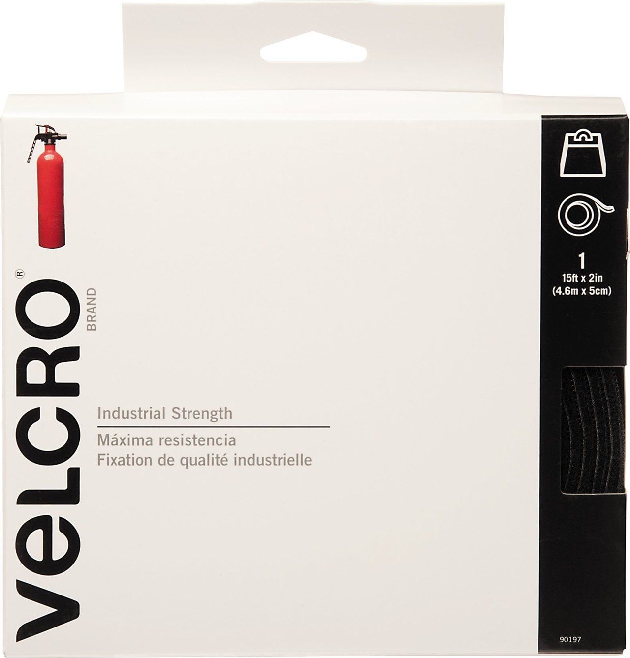 Velcro Brand Industrial Strength Sticky Back Tape Roll, 2" x 15 ft, Black (VEK90197)