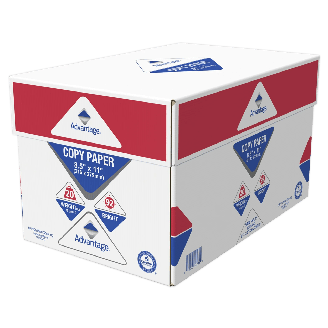 Advantage Multipurpose Copy Paper, 20 lb, 92 Bright, 8.5" x 11", 10 Reams - Image 1