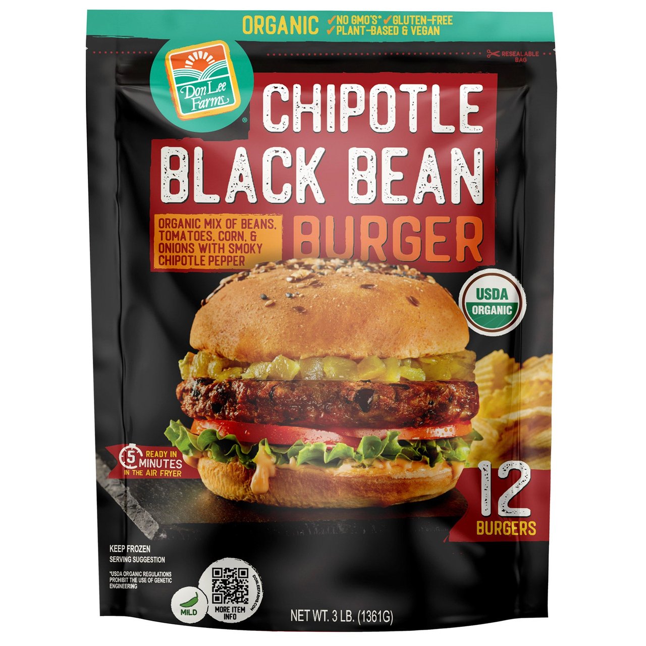 Don Lee Farms Organic Black Bean Burgers, 48 Ounce Package - Image 1