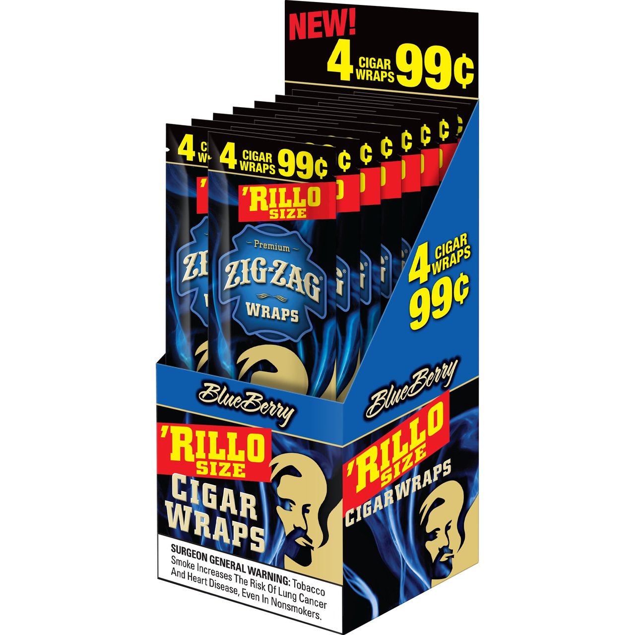 Zig-Zag Rillo Size Cigar Wraps Blueberry - 4 for $0.99, 15 Pouches of 4