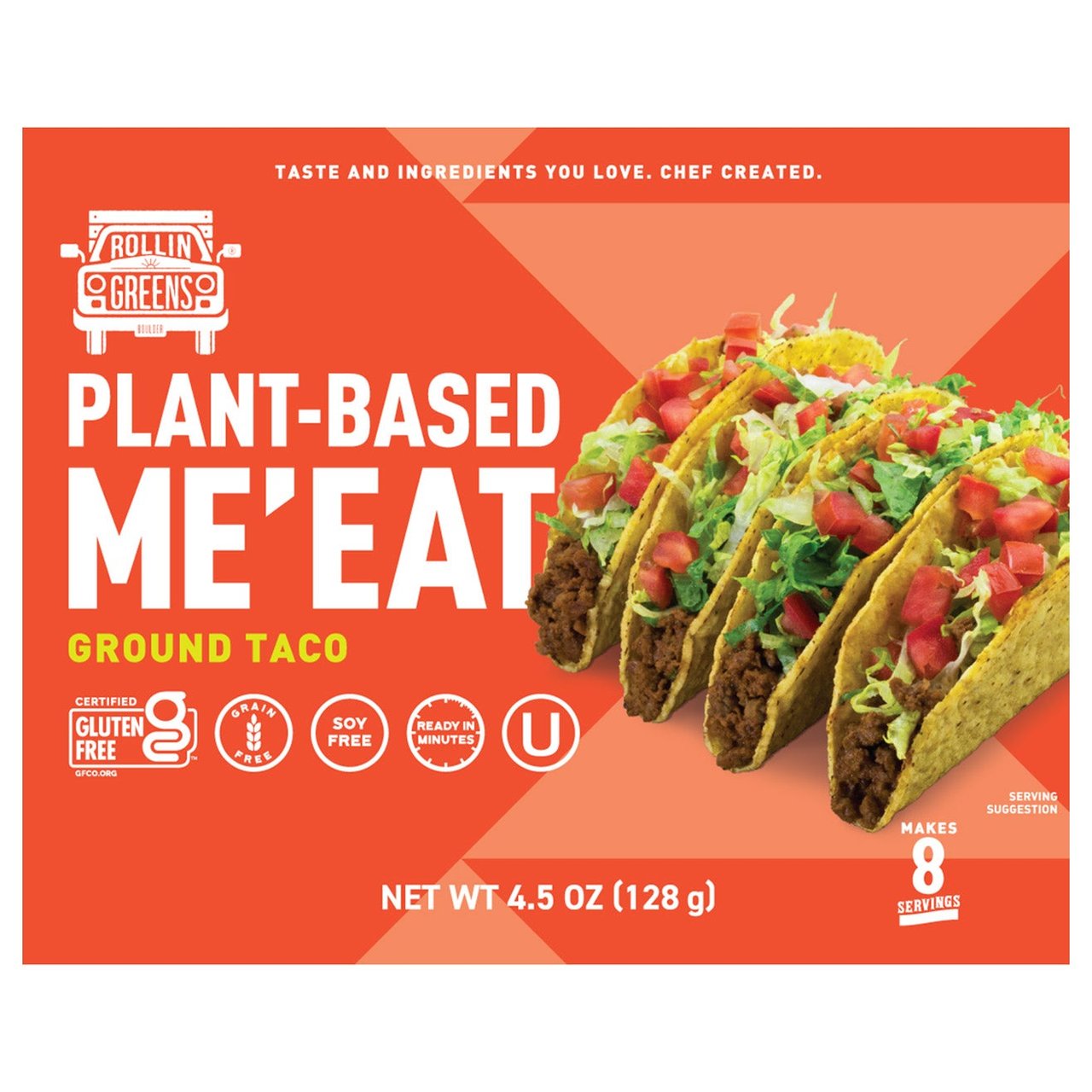 RollinGreens Plant-Based Me'Eat Ground Taco, 4 x 4.5 oz