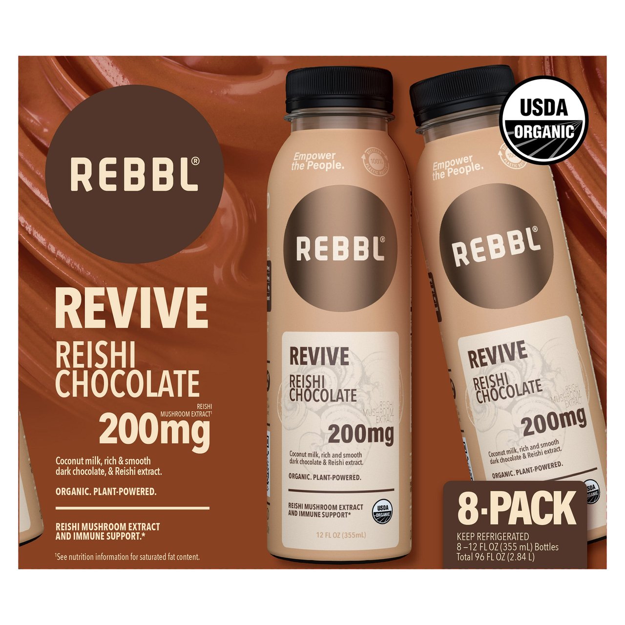 REBBL Revive Reishi Chocolate Plant-Based Drink, 8 x 12 oz - Image 1