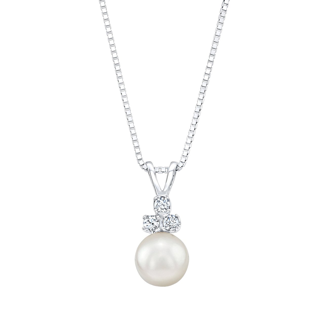 14KT Gold & Diamond Akoya Cultured Pearl 8-8.5mm Pendant 17" - Image 1