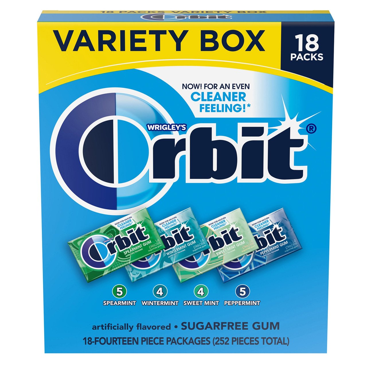 Wrigley's Orbit Sugar Free Chewing Gum Mint Variety Pack, 18 Packs, 14 Pieces Each - Image 1