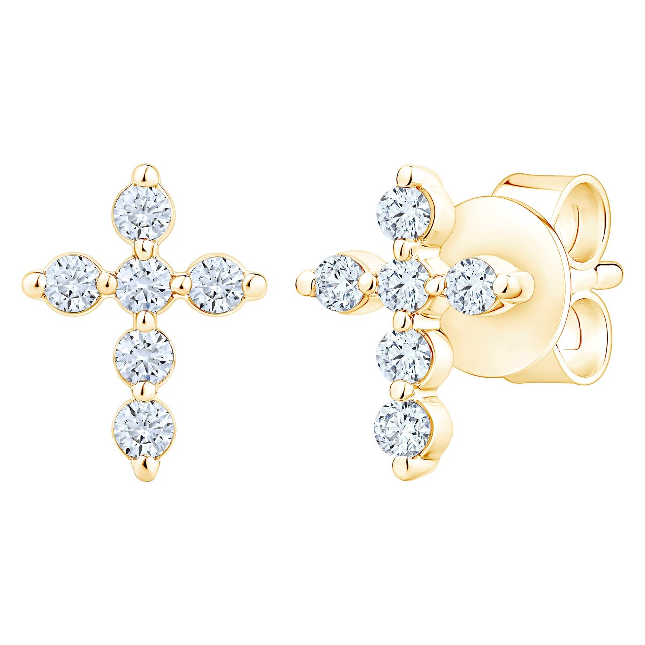14K YELLOW GOLD VS2 I 0.20CTW ROUND DIAMOND CROSS EARRINGS - Image 1