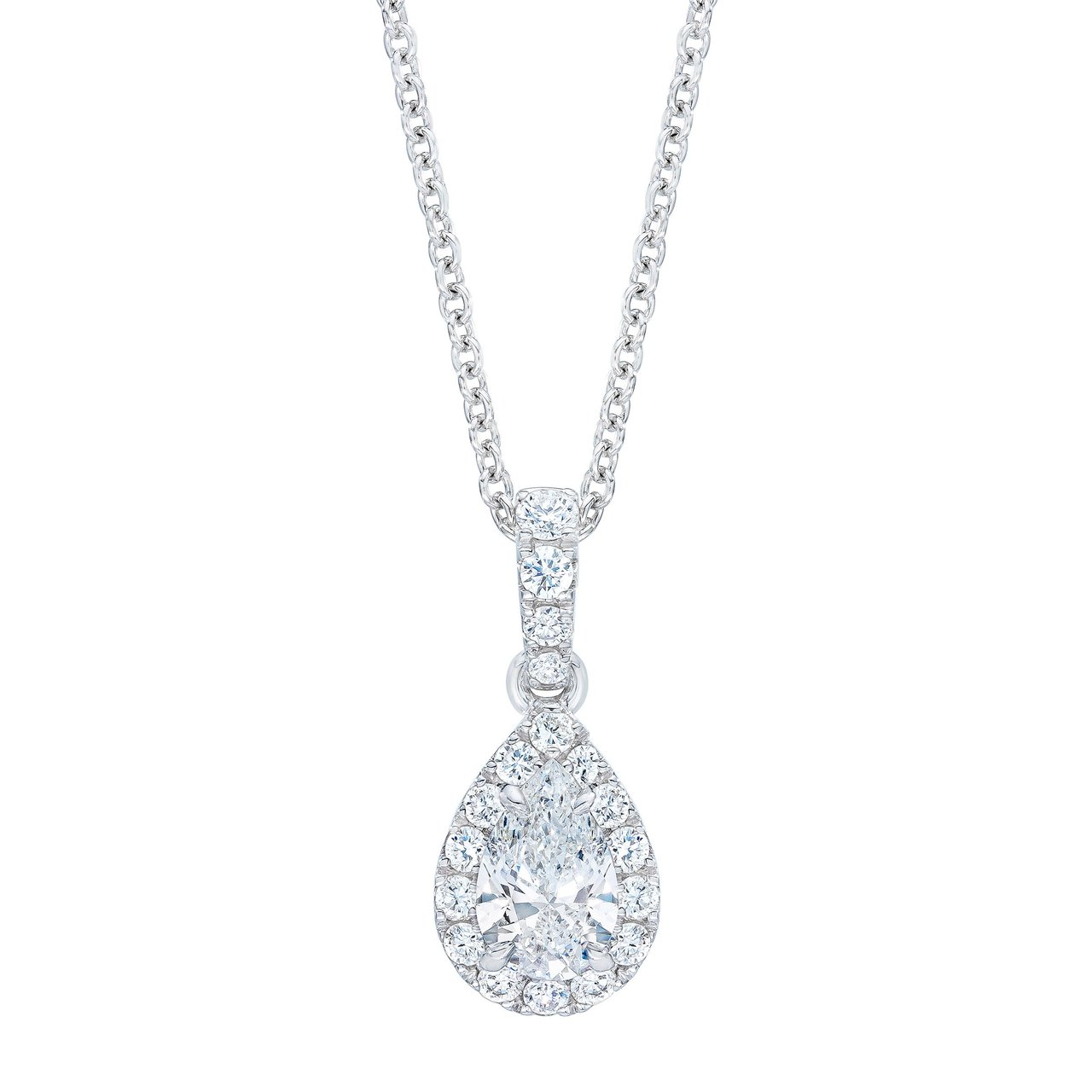 14KT WHITE GOLD VS2 I 0.50CT CENTER PEAR 0.71CWT DIA PENDANT - Image 1
