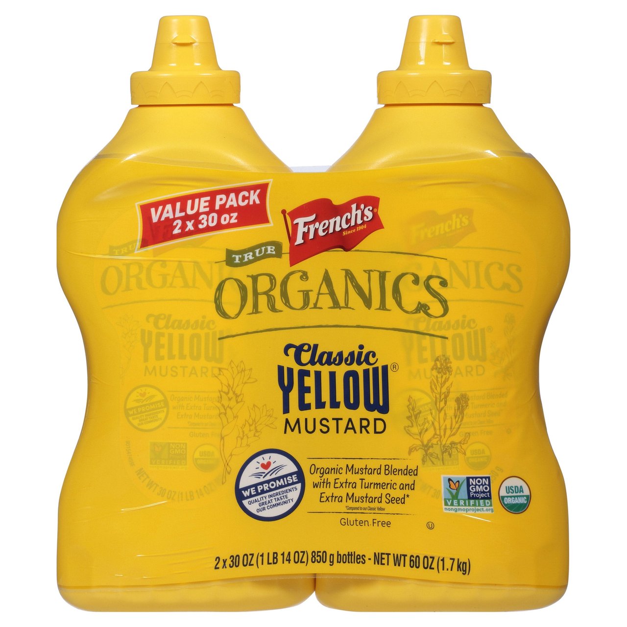 French's True Organics Classic Yellow Mustard, 2/30 oz - Image 1