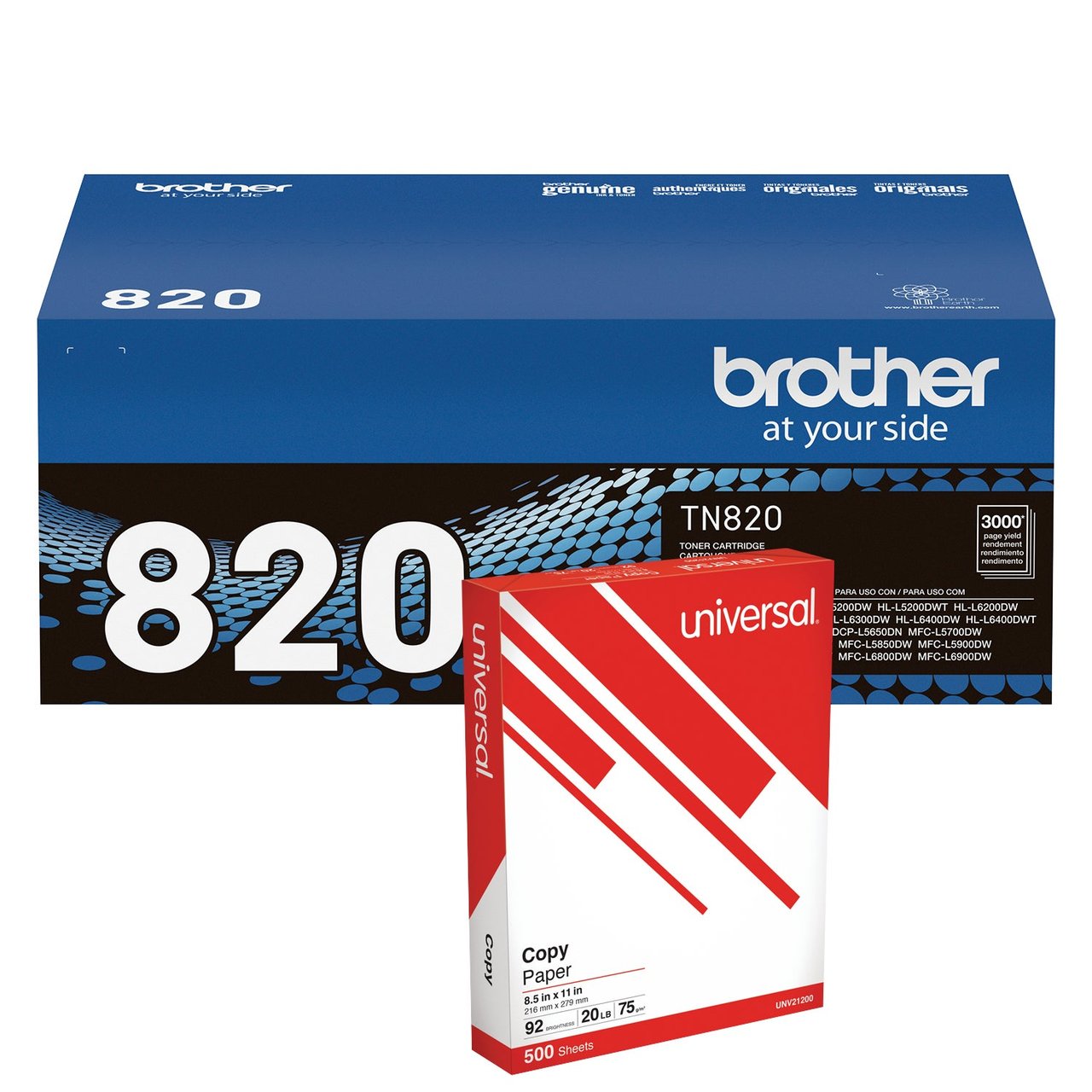 Brother Black Toner with Bonus Ream BRTTN820KT 2-Pack