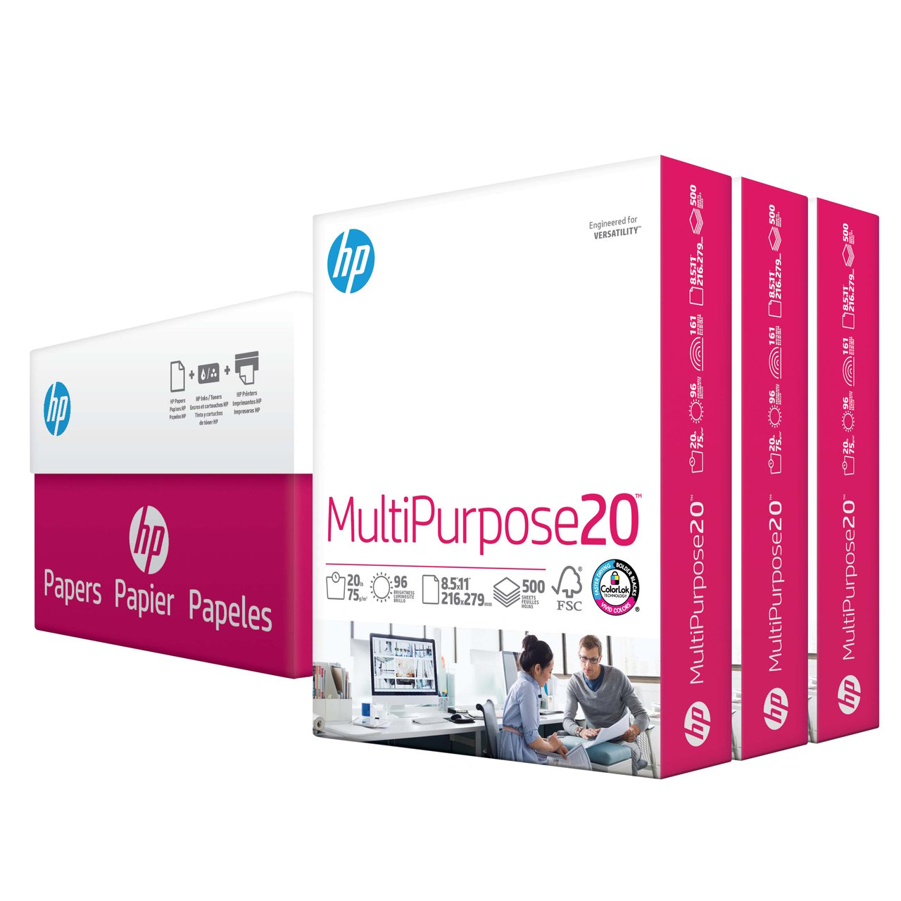 HP MultiPurpose20 Paper, 8.5" x 11", 3 Reams (1,500 Sheets) - Image 1