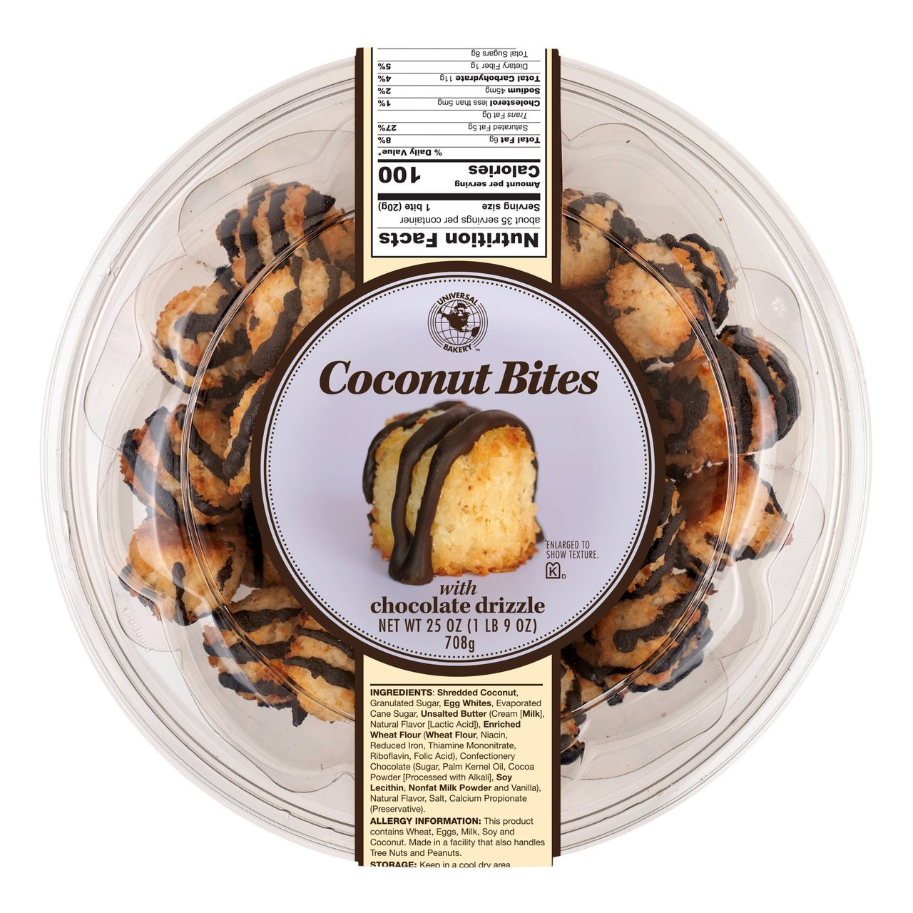 Universal Bakery Chocolate Drizzle Coconut Bites, 25 oz Container - Image 1