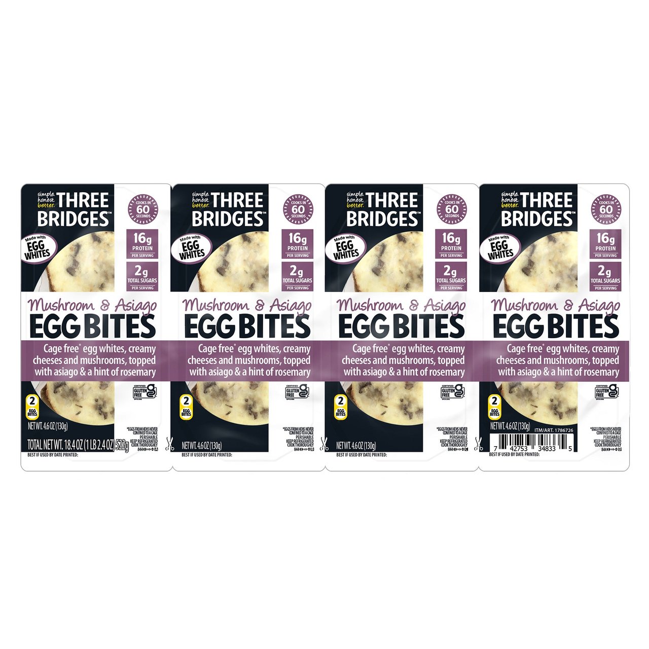 Three Bridges Egg Bite Mushroom Asiago 4/4.6 oz - Image 1