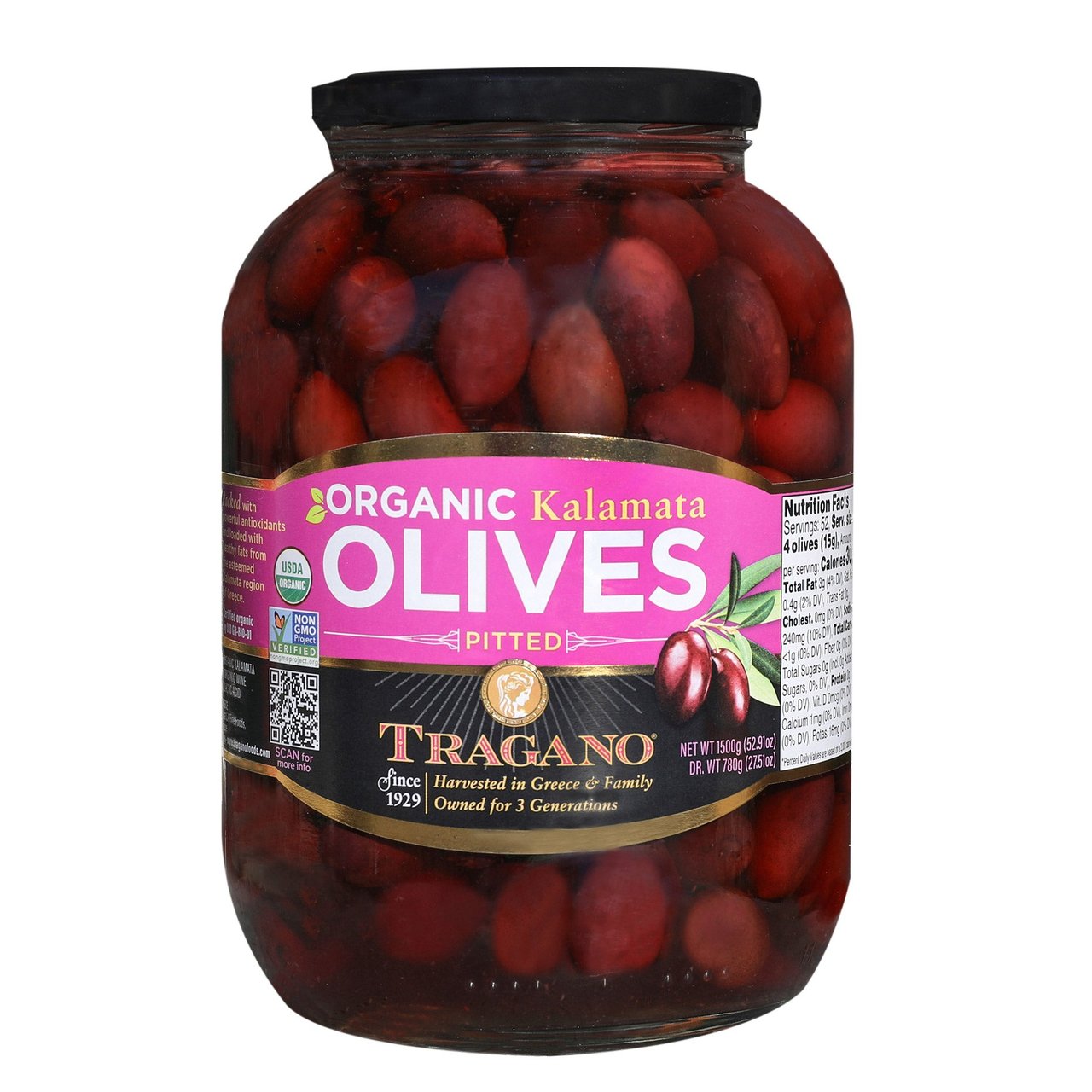 Organic Tragano Kalamata Olives 53 Ounces - Image 1
