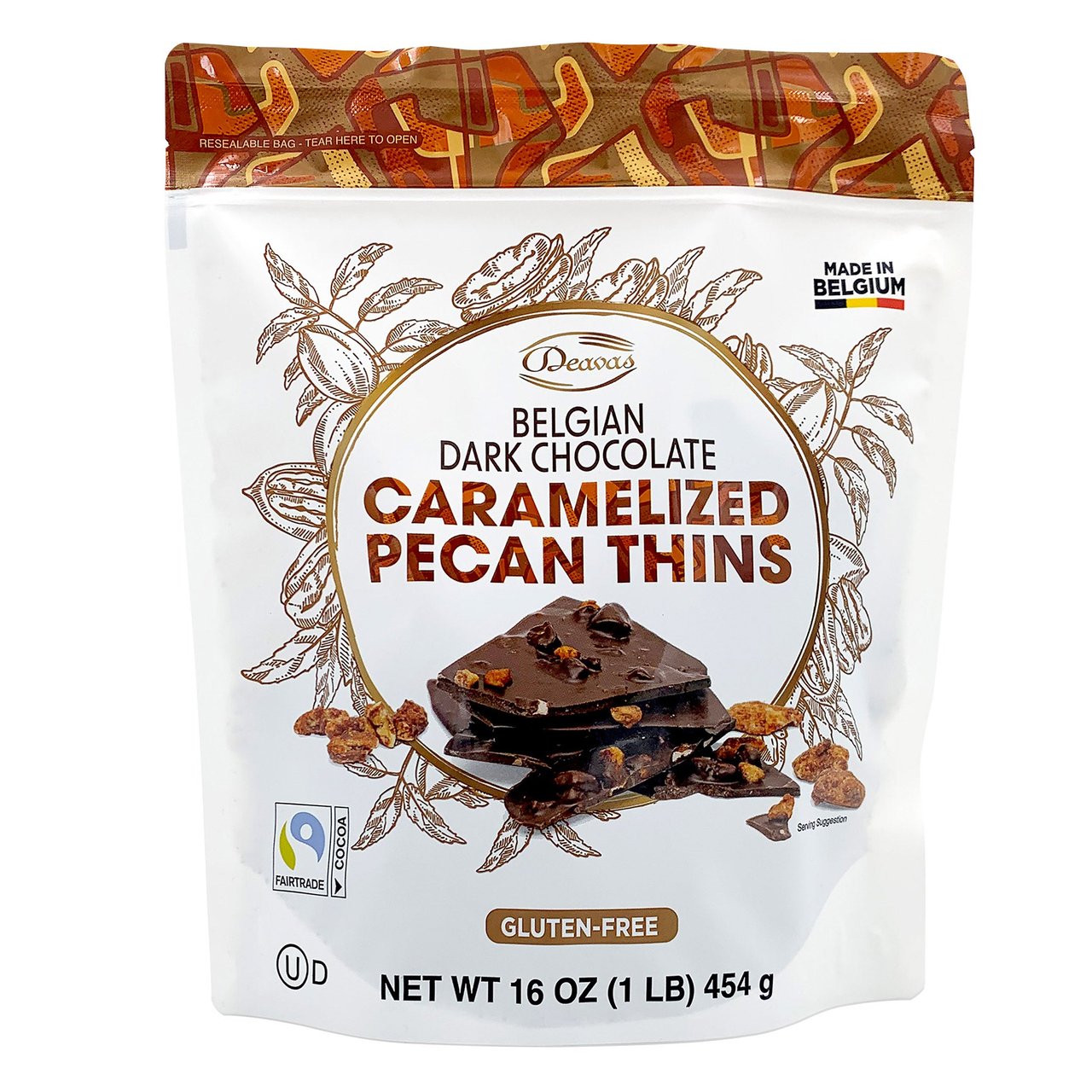 Deavas Belgian Dark Chocolate Caramelized Pecan Thins 16 oz (1 lb) - Image 1