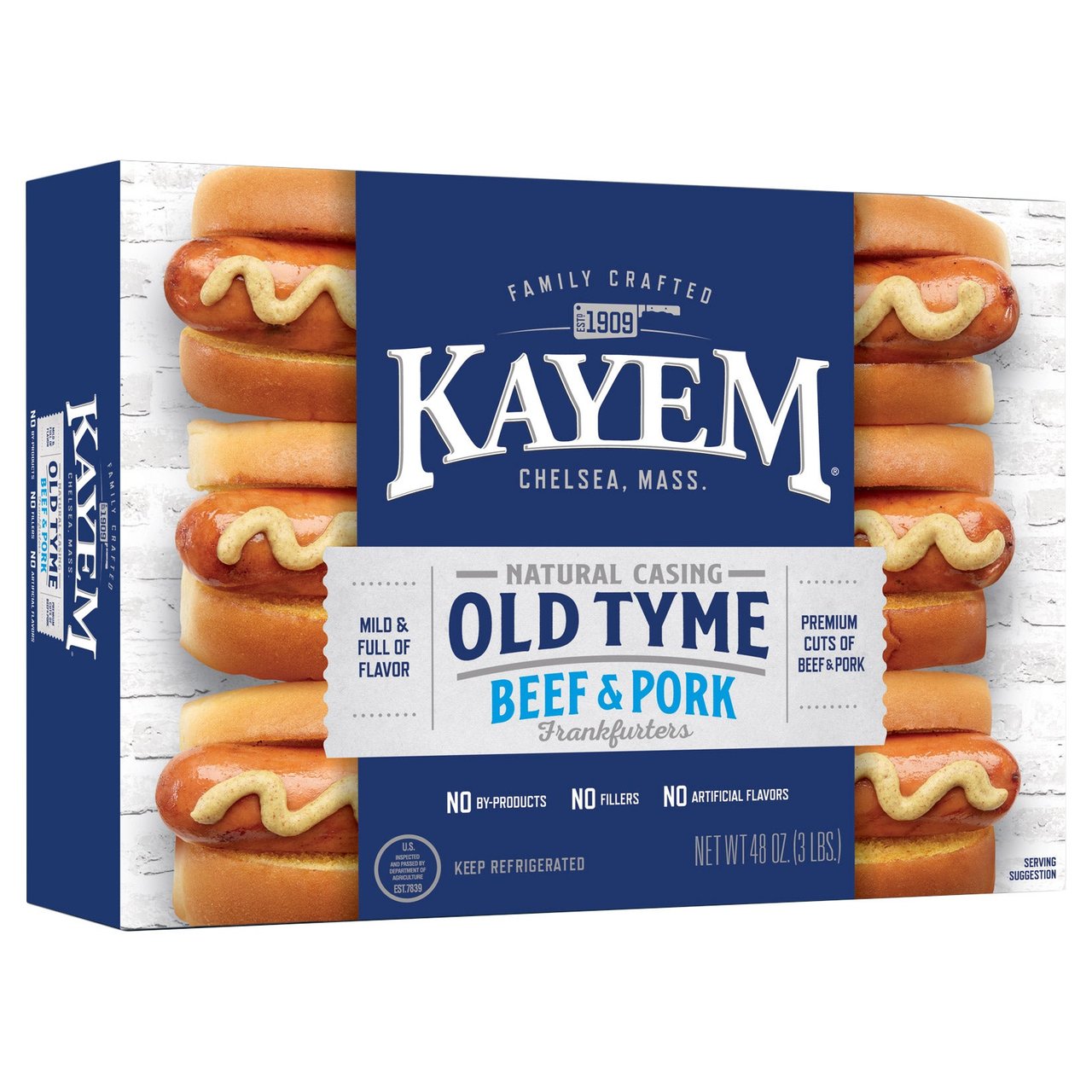 Kayem Old Tyme Natural Casing Beef & Pork Franks, 48 oz (3 lbs) - Image 1