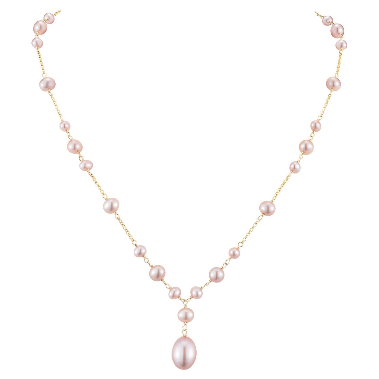 14KT Gold Pink Freshwater Cultured Pearl 17" Necklace - Image 1