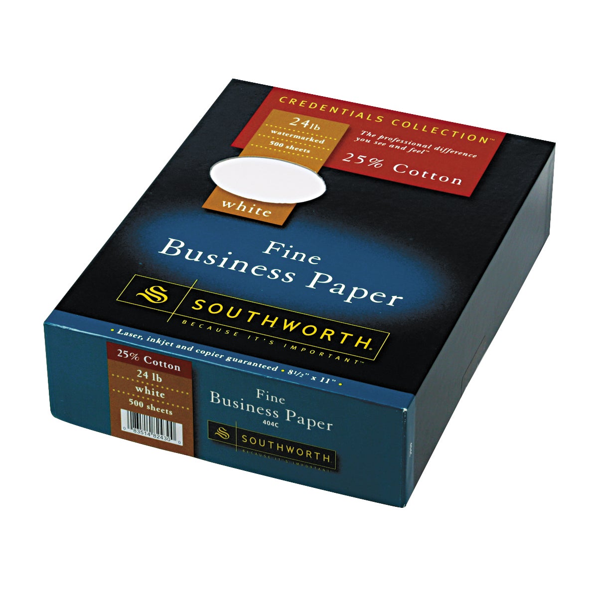 Southworth 25% Cotton Business Paper, 24 lb, Letter, White, 500 Sheets
