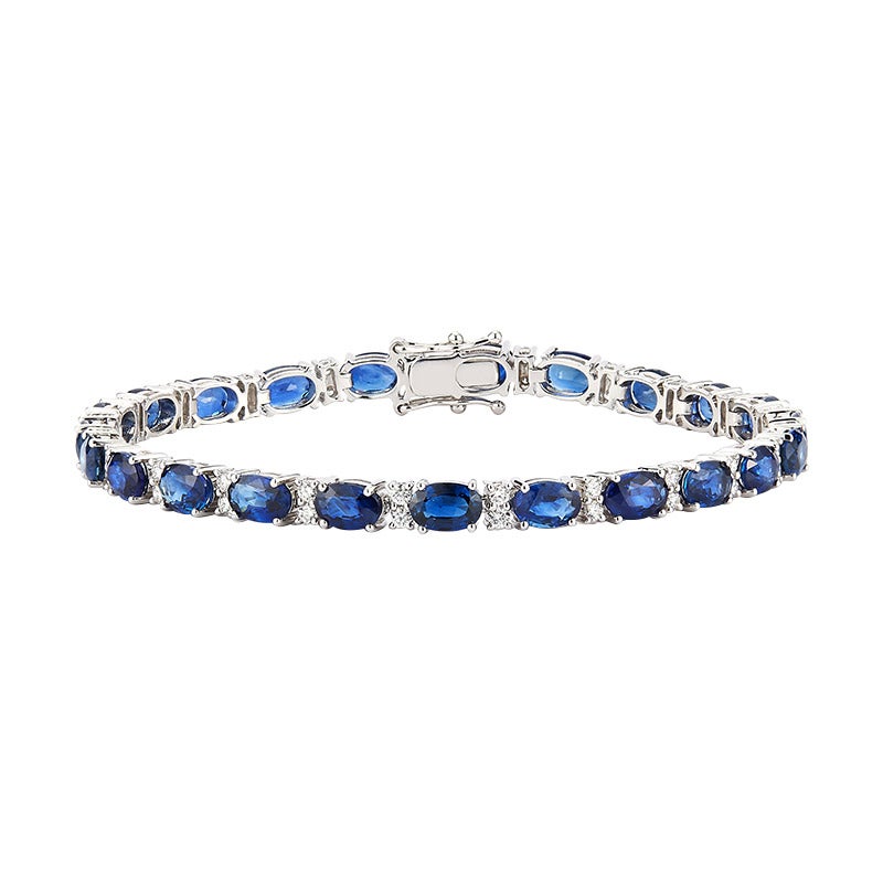 14kt White Gold 0.97 CTW VS2, I Diamond and Blue Sapphire Bracelet - Image 1