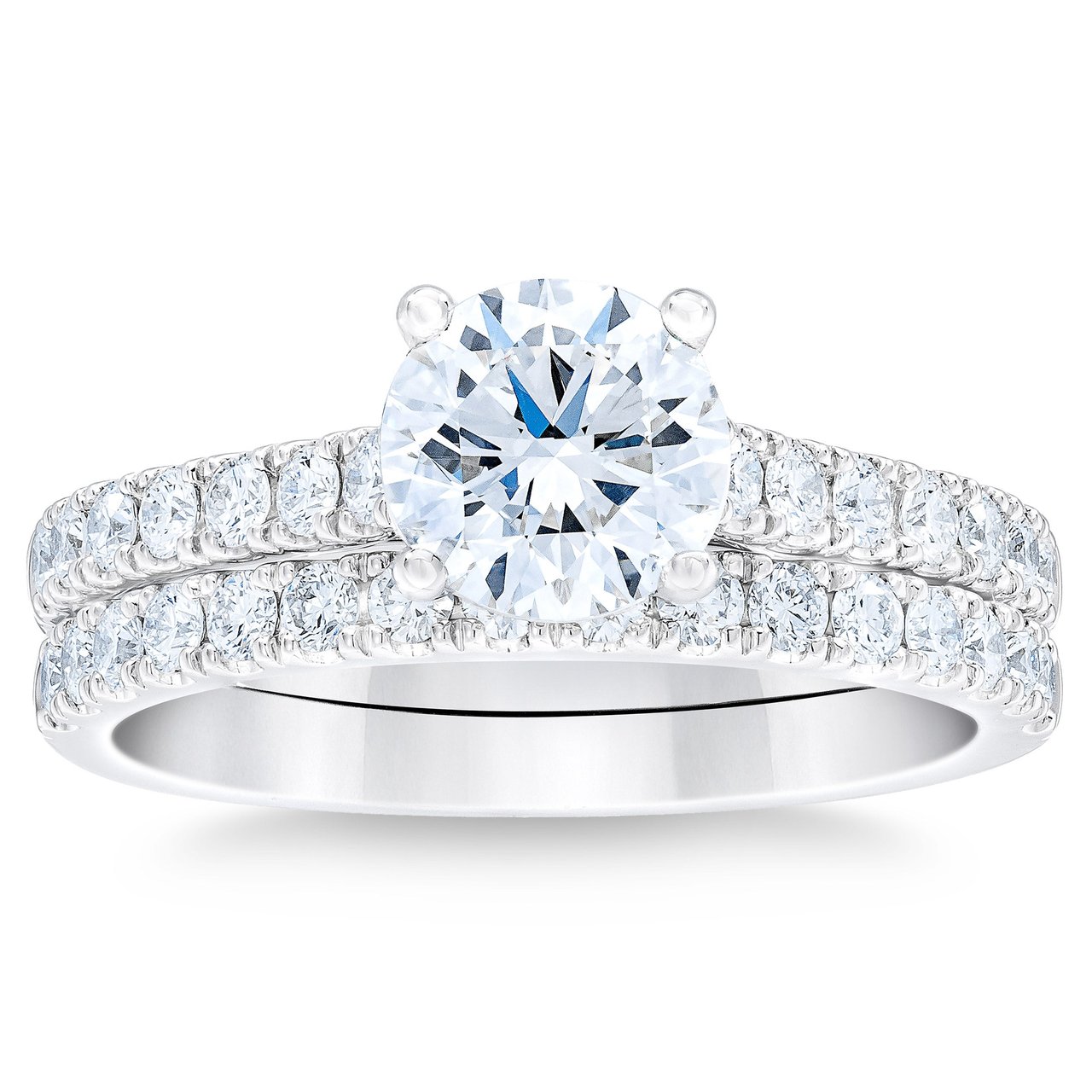 2.02 CTW Round Diamond Platinum Wedding Set, 1.30 CT Center, VS1 Clarity, H Color - Image 1