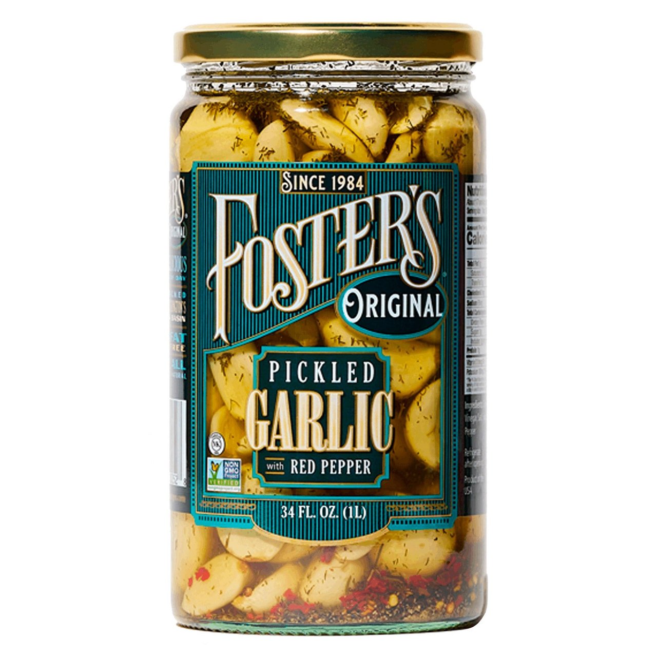 Foster's Original Pickled Garlic with Red Pepper, 34 oz - Image 1