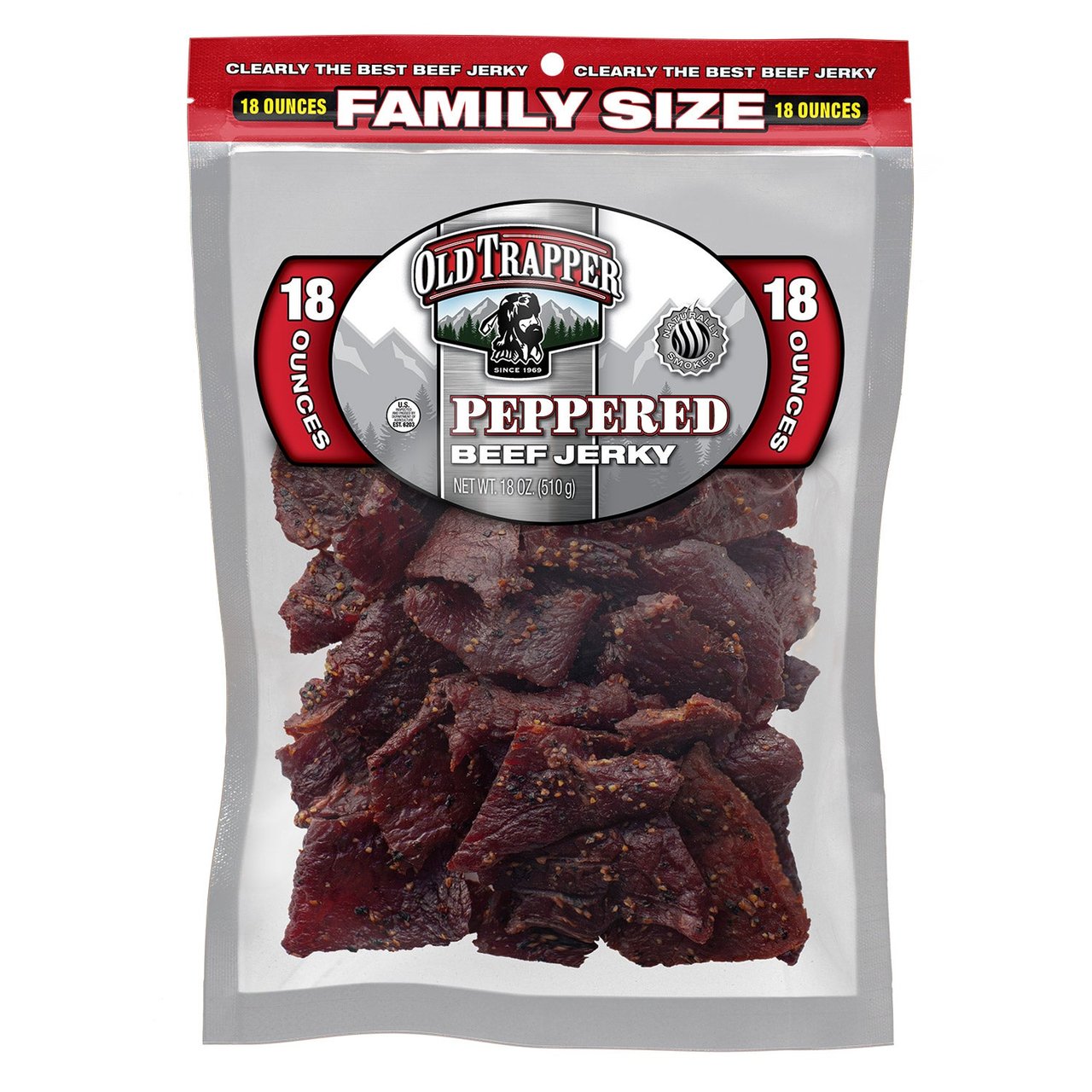 Old Trapper Peppered Beef Jerky 18 Ounce Bag - Image 1