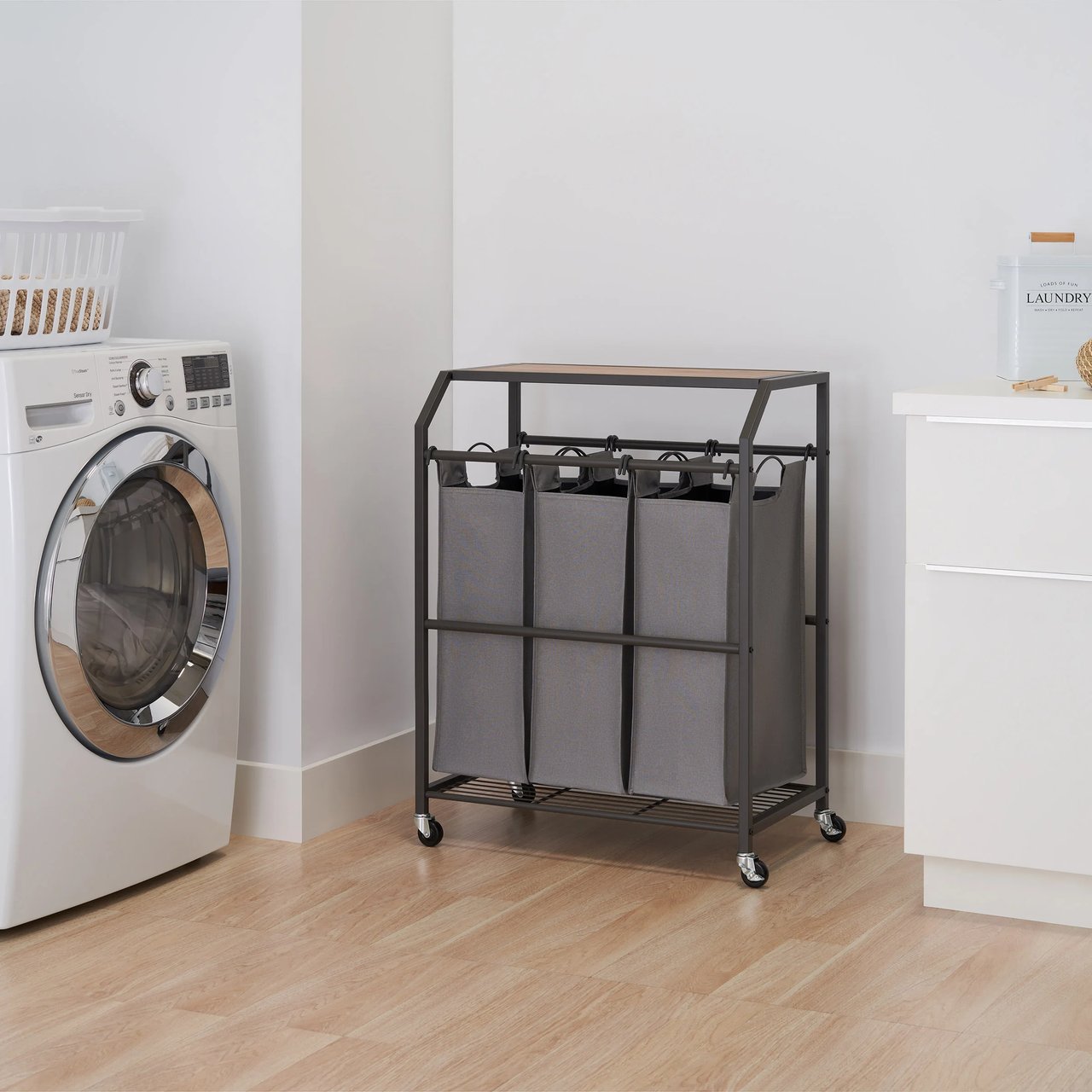 Trinity 3-Bag Laundry Cart with Flip-Up Top - Image 1