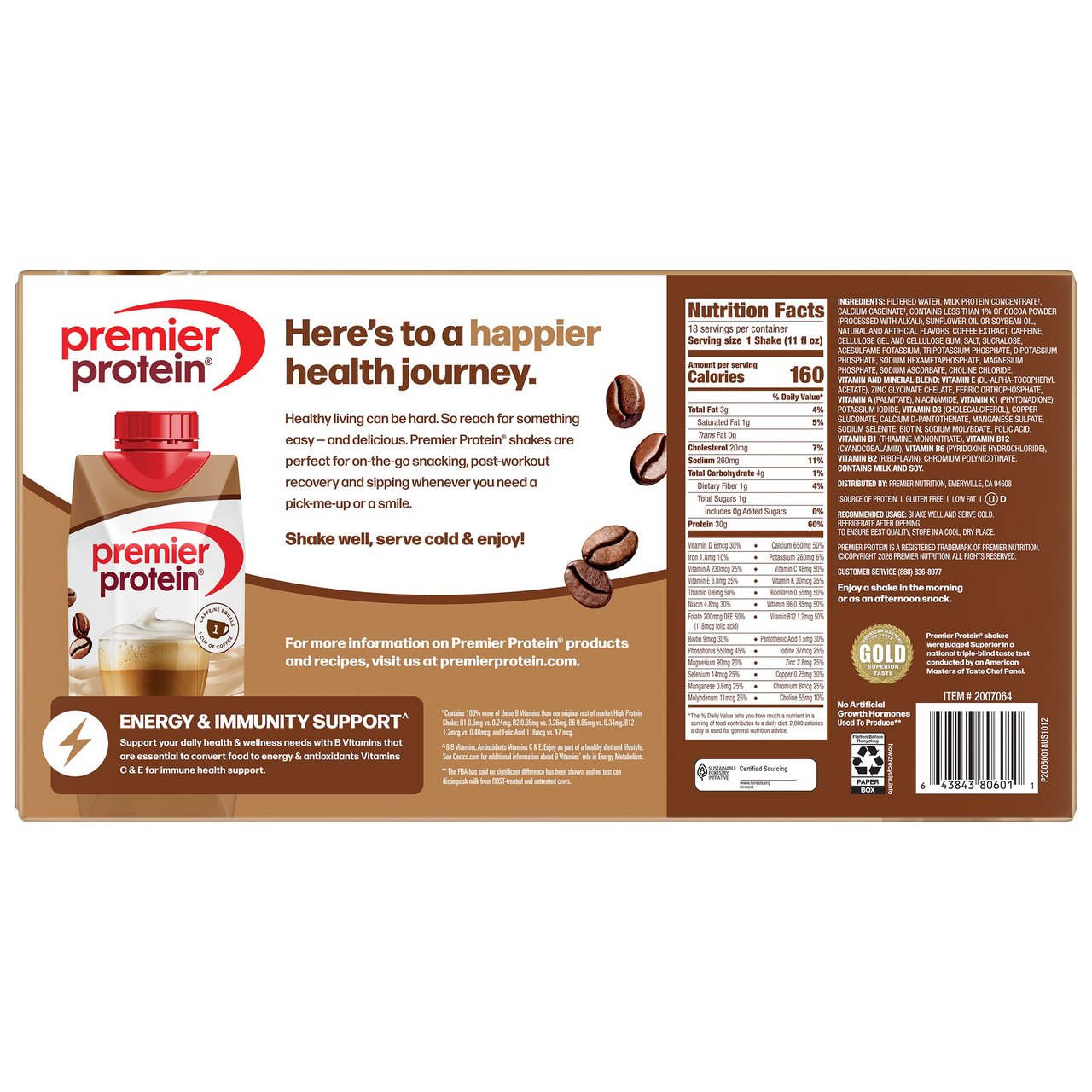 Premier Protein Shake Café Latte 11 fl oz, 18-Pack - Image 1