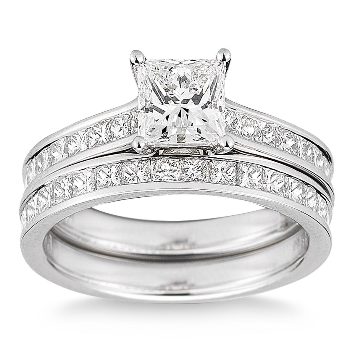 3.23CTW PRINCESS CUT PLATINUM WEDDING SET CTR 1.22CT VS1 F SZ7 - Image 1