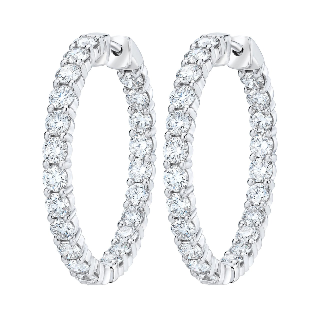 14kt White Gold VS2 I 4.00 CTW Round Diamond Inside Outside Hoop Earrings - Image 1