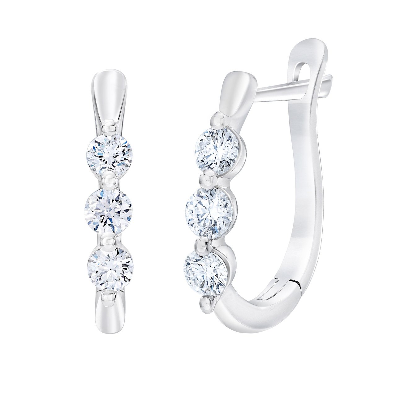 14KT White Gold VS2 G 0.50 CTW Round Diamond Hoop Earrings - Image 1