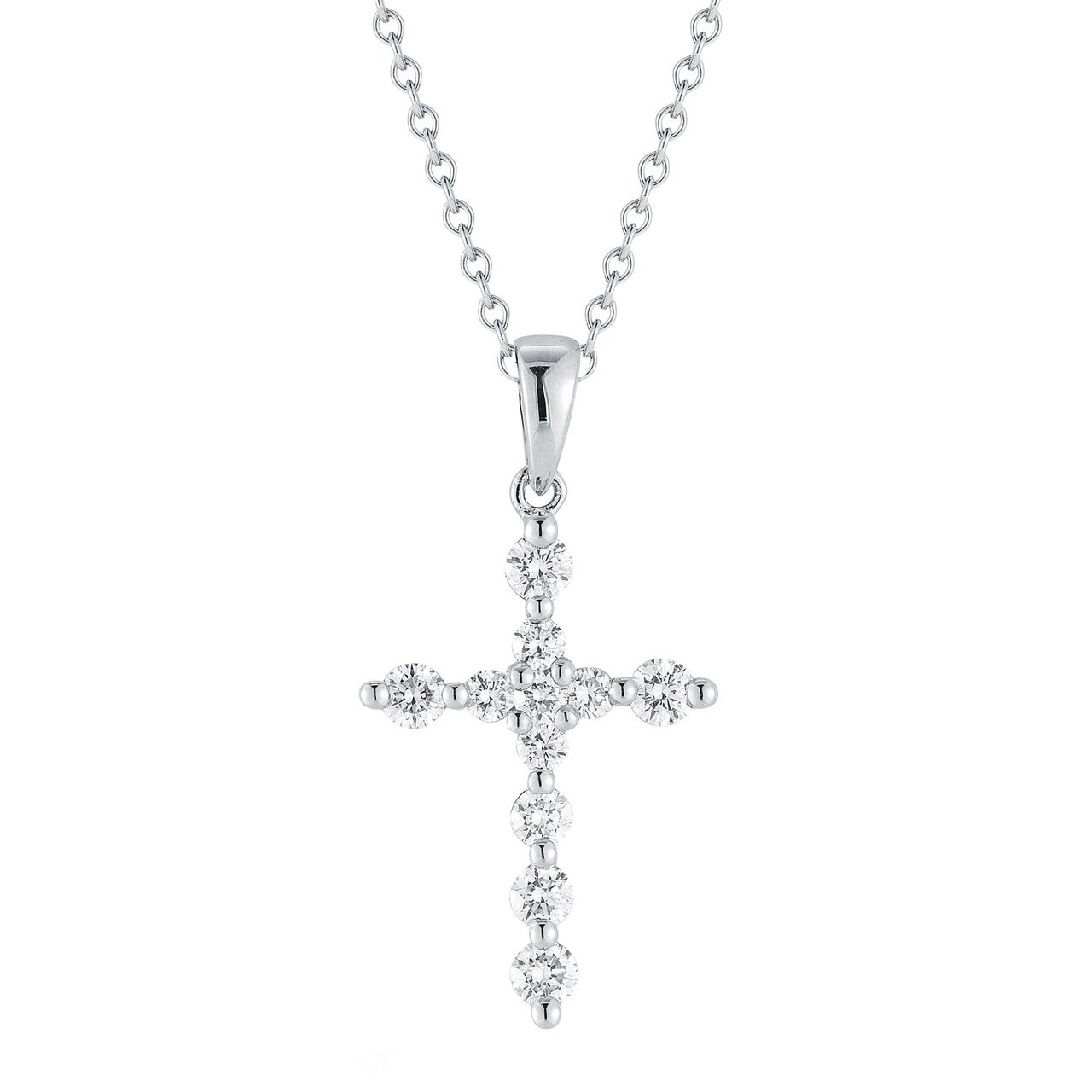 14kt White Gold VS2 I 0.43ctw Round Diamond Cross Pendant - Image 1