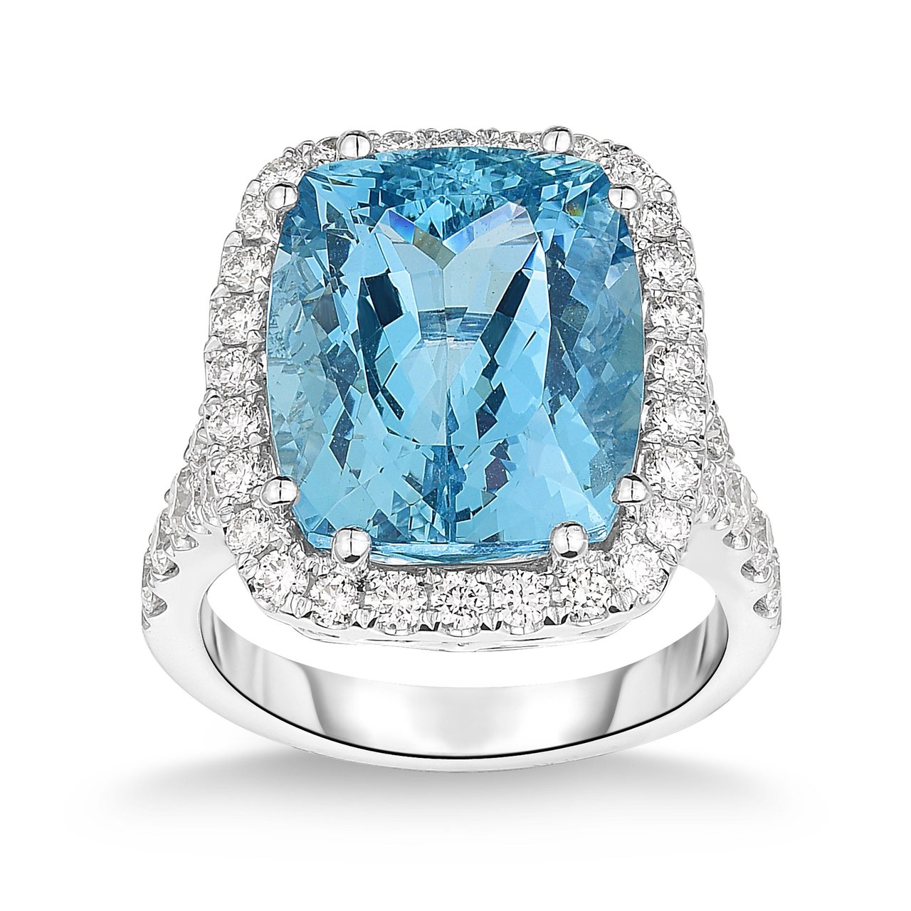 10.18ct Cushion Cut Aquamarine 1.14ctw Diamond 18kt White Gold Ring - Image 1