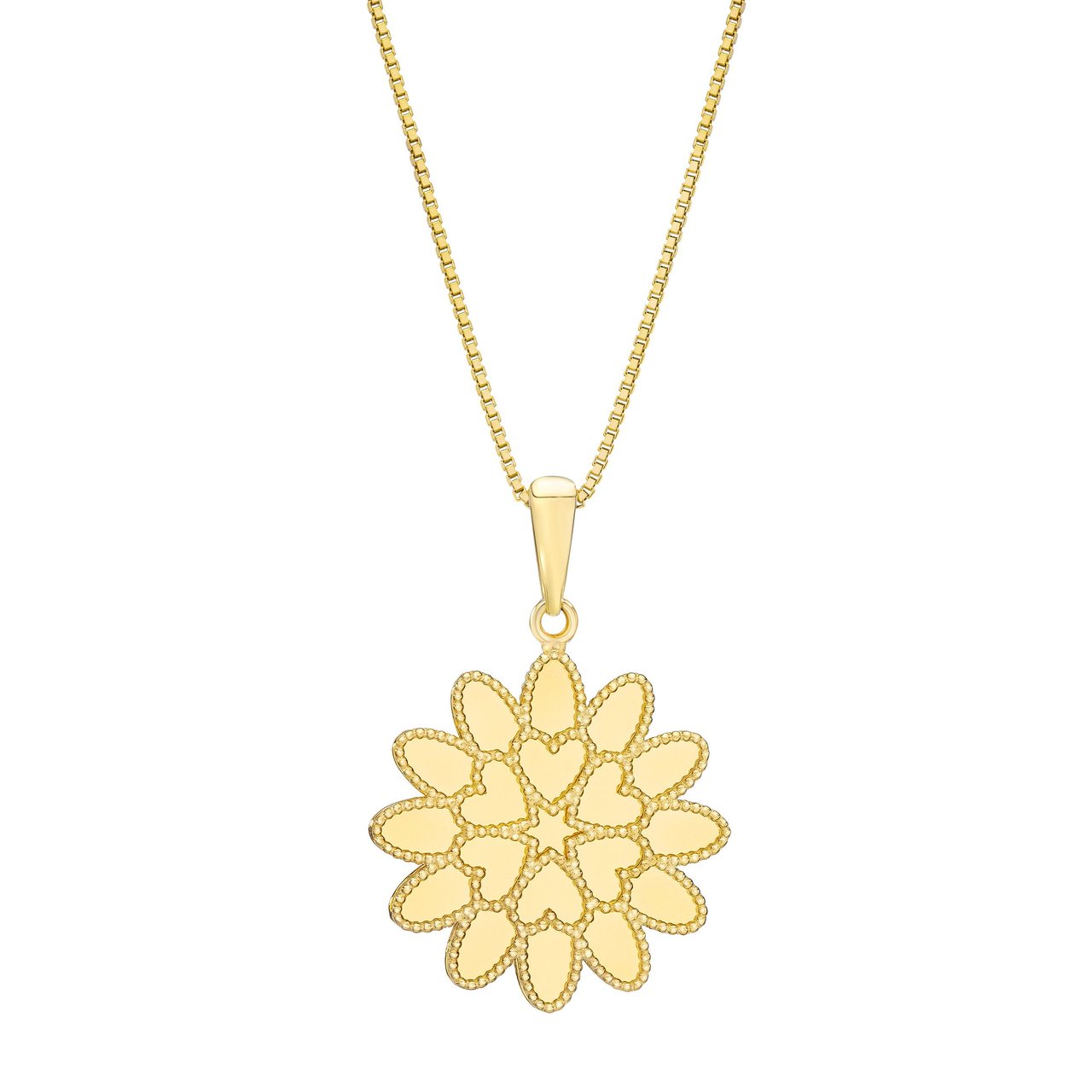 14kt Yellow Gold 18" Mirror Flower Pendant Made in Italy - Image 1