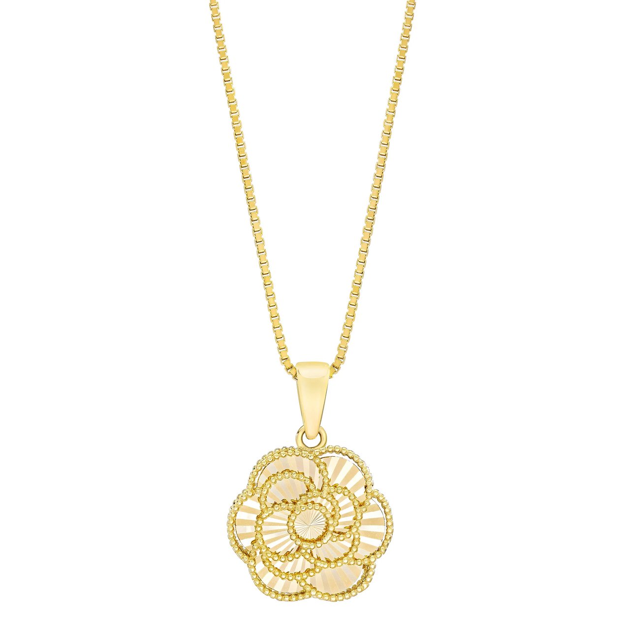 14KT Yellow Gold Diamond Cut Rose Pendant 18" - Image 1