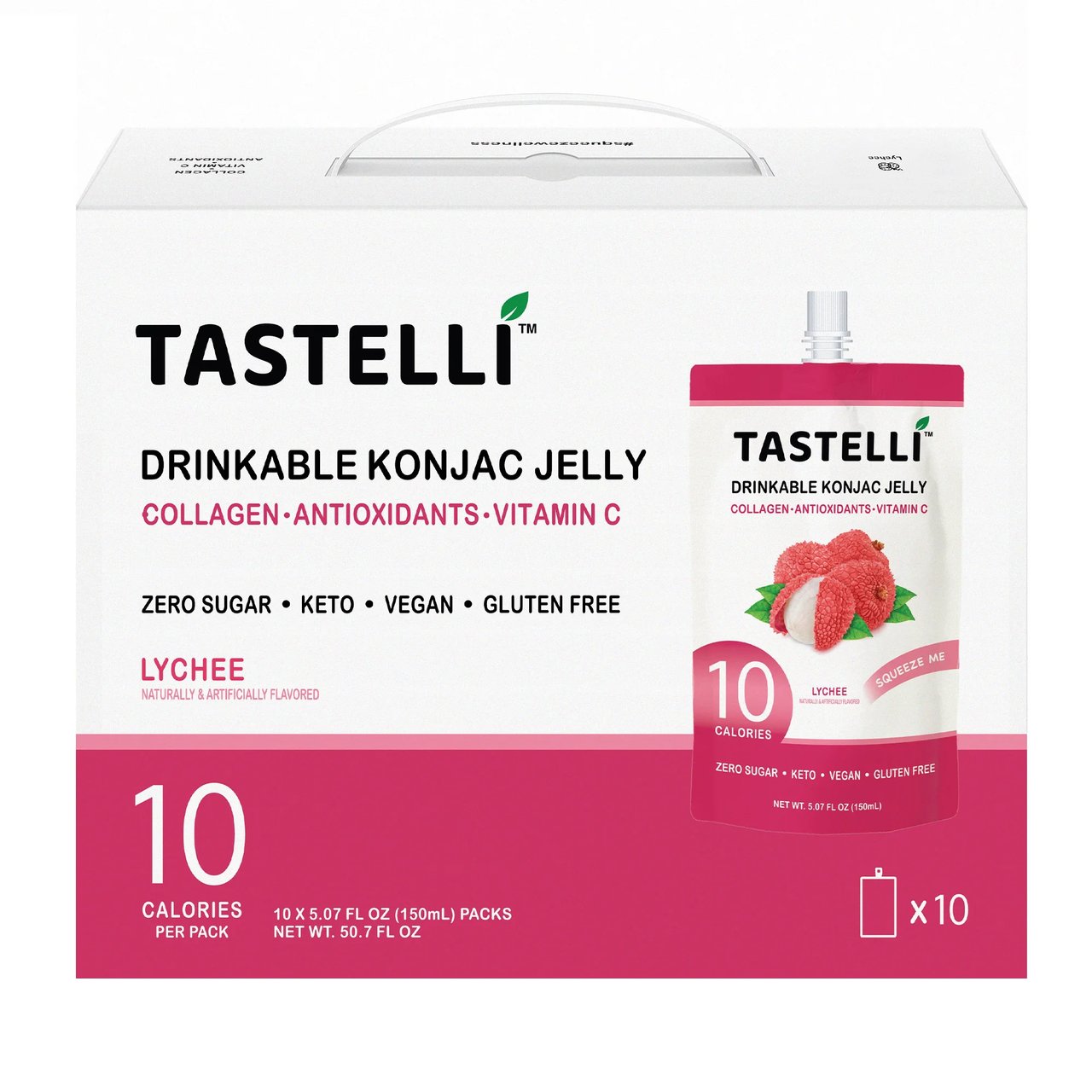 Tastelli Konjac Jelly Lychee 10 Pack, 5.07 oz Each - Image 1